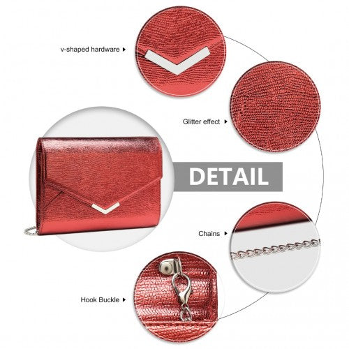 Easy Luggage LP2306 - Miss Lulu Glitter Envelope Flap Clutch Evening Bag - Red