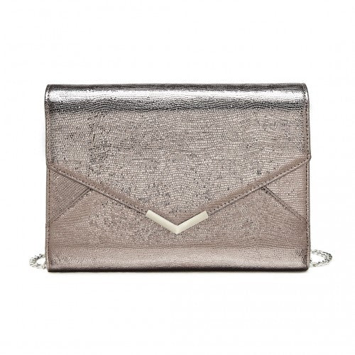 Easy Luggage LP2306 - Miss Lulu Glitter Envelope Flap Clutch Evening Bag - Grey