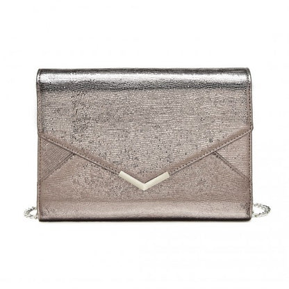 Easy Luggage LP2306 - Miss Lulu Glitter Envelope Flap Clutch Evening Bag - Grey