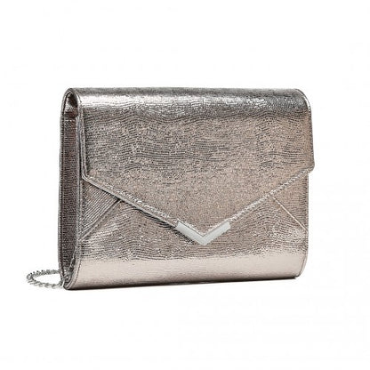 Easy Luggage LP2306 - Miss Lulu Glitter Envelope Flap Clutch Evening Bag - Grey