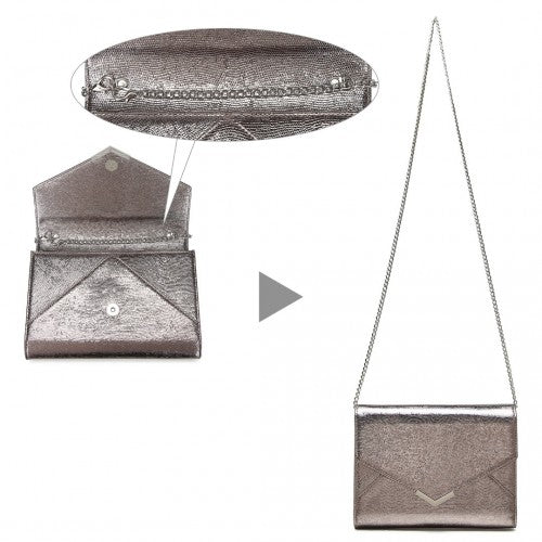 Easy Luggage LP2306 - Miss Lulu Glitter Envelope Flap Clutch Evening Bag - Grey