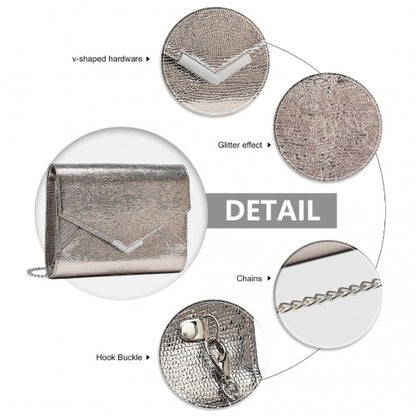 Easy Luggage LP2306 - Miss Lulu Glitter Envelope Flap Clutch Evening Bag - Grey