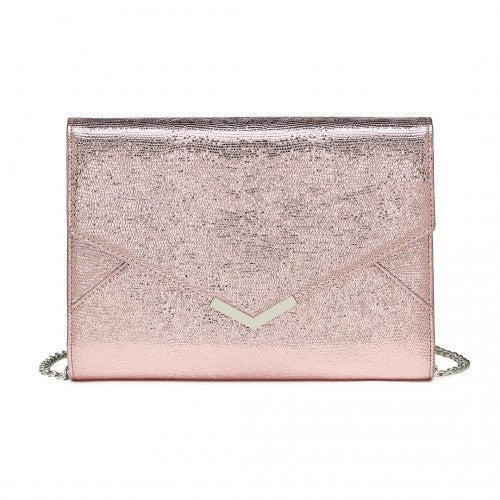 Easy Luggage LP2306 - Miss Lulu Glitter Envelope Flap Clutch Evening Bag - Pink