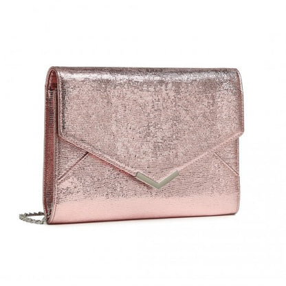 Easy Luggage LP2306 - Miss Lulu Glitter Envelope Flap Clutch Evening Bag - Pink