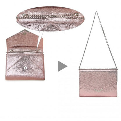 Easy Luggage LP2306 - Miss Lulu Glitter Envelope Flap Clutch Evening Bag - Pink