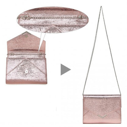 Easy Luggage LP2306 - Miss Lulu Glitter Envelope Flap Clutch Evening Bag - Pink