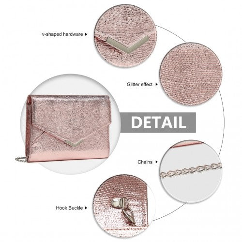 Easy Luggage LP2306 - Miss Lulu Glitter Envelope Flap Clutch Evening Bag - Pink