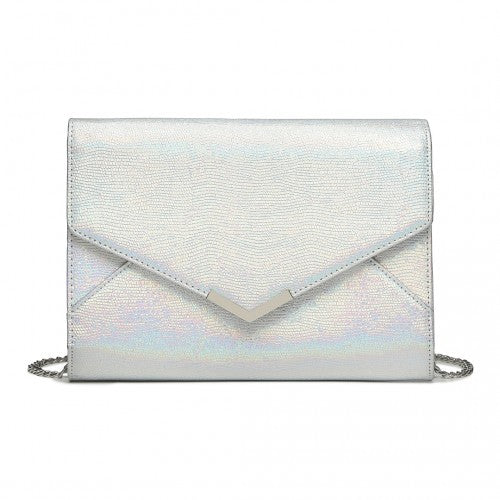 Easy Luggage LP2306 - Miss Lulu Glitter Envelope Flap Clutch Evening Bag - Silver