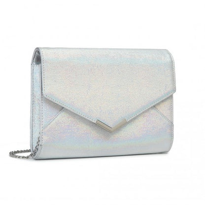 Easy Luggage LP2306 - Miss Lulu Glitter Envelope Flap Clutch Evening Bag - Silver