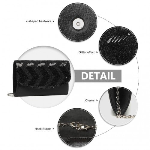 Easy Luggage LP2311 - Miss Lulu Gorgeous Sequins Evening Clutch Bag Chain Shoulder Bag - Black