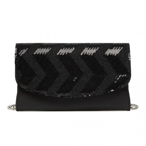 Easy Luggage LP2311 - Miss Lulu Gorgeous Sequins Evening Clutch Bag Chain Shoulder Bag - Black