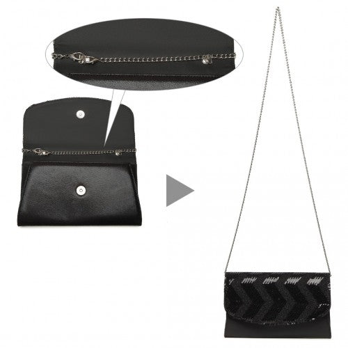 Easy Luggage LP2311 - Miss Lulu Gorgeous Sequins Evening Clutch Bag Chain Shoulder Bag - Black