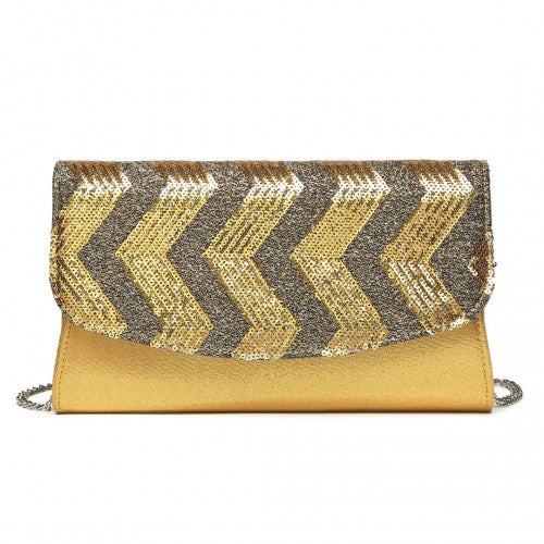 Easy Luggage LP2311 - Miss Lulu Gorgeous Sequins Evening Clutch Bag Chain Shoulder Bag - Gold