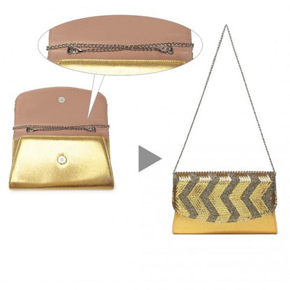 Easy Luggage LP2311 - Miss Lulu Gorgeous Sequins Evening Clutch Bag Chain Shoulder Bag - Gold