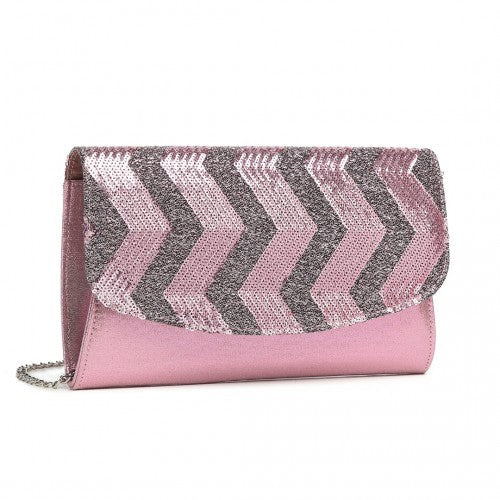 Easy Luggage LP2311 - Miss Lulu Gorgeous Sequins Evening Clutch Bag Chain Shoulder Bag - Pink