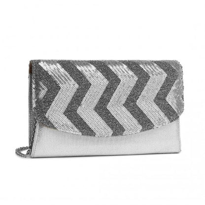 Easy Luggage LP2311 - Miss Lulu Gorgeous Sequins Evening Clutch Bag Chain Shoulder Bag - Silver