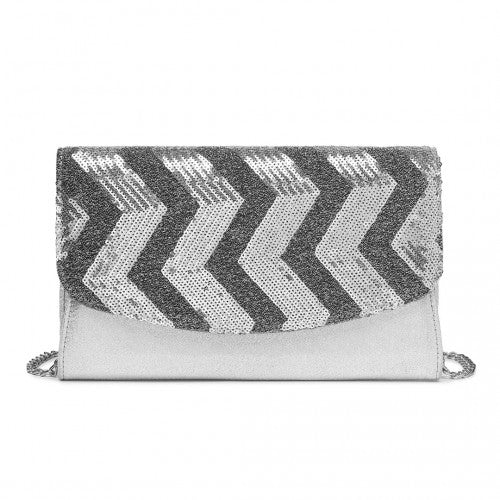 Easy Luggage LP2311 - Miss Lulu Gorgeous Sequins Evening Clutch Bag Chain Shoulder Bag - Silver