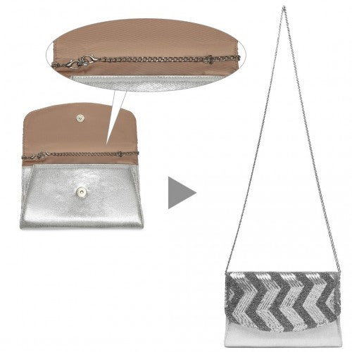 Easy Luggage LP2311 - Miss Lulu Gorgeous Sequins Evening Clutch Bag Chain Shoulder Bag - Silver