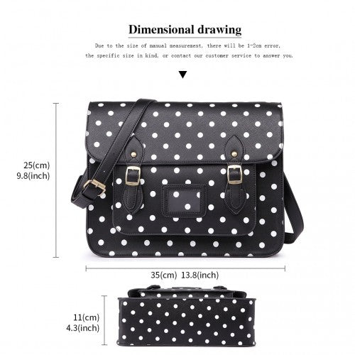 Easy Luggage LT1665D2 - Miss Lulu Polka Dot Leather Look School Work Satchel Black