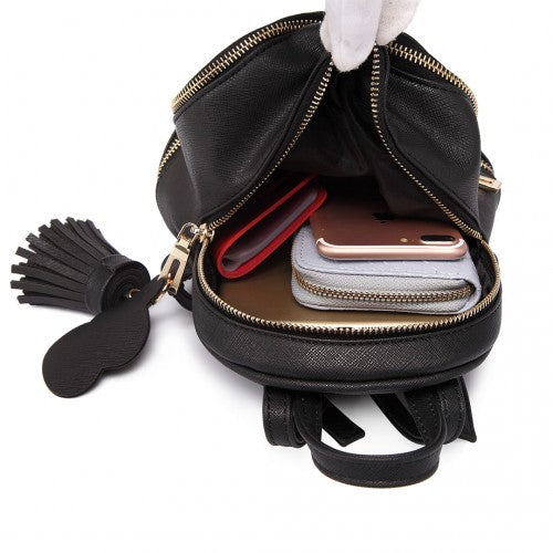 Easy Luggage LT1705 - Miss Lulu PU Leather Look Small Fashion Backpack - Black