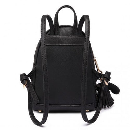Easy Luggage LT1705 - Miss Lulu PU Leather Look Small Fashion Backpack - Black