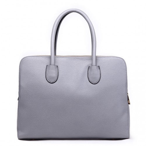 Easy Luggage LT1726 - Miss Lulu Textured PU Leather Medium Size Classic Tote Bag Shoulder Bag Grey