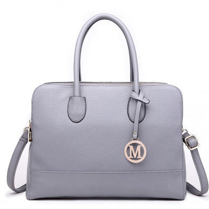 Easy Luggage LT1726 - Miss Lulu Textured PU Leather Medium Size Classic Tote Bag Shoulder Bag Grey