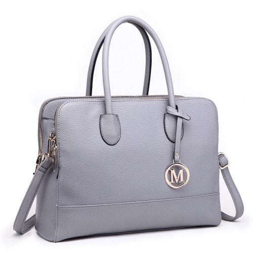 Easy Luggage LT1726 - Miss Lulu Textured PU Leather Medium Size Classic Tote Bag Shoulder Bag Grey