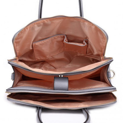 Easy Luggage LT1726 - Miss Lulu Textured PU Leather Medium Size Classic Tote Bag Shoulder Bag Grey