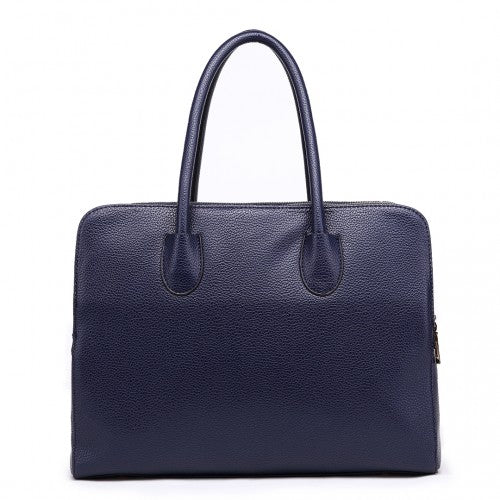 Easy Luggage LT1726 - Miss Lulu Textured PU Leather Medium Size Classic Tote Bag Shoulder Bag Navy