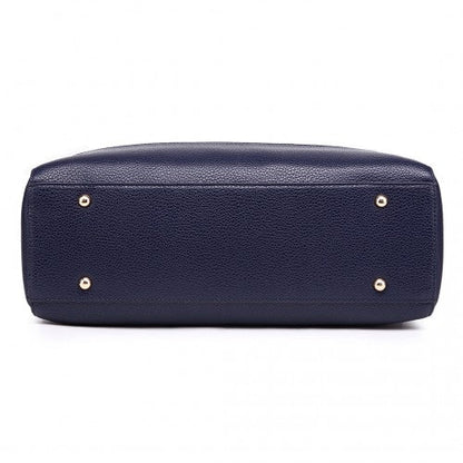 Easy Luggage LT1726 - Miss Lulu Textured PU Leather Medium Size Classic Tote Bag Shoulder Bag Navy