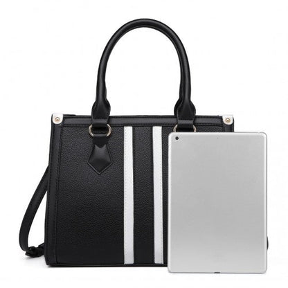 Easy Luggage LT2203 - Miss Lulu White Striped Commuter Elegant Cross body Tote Bag - Black