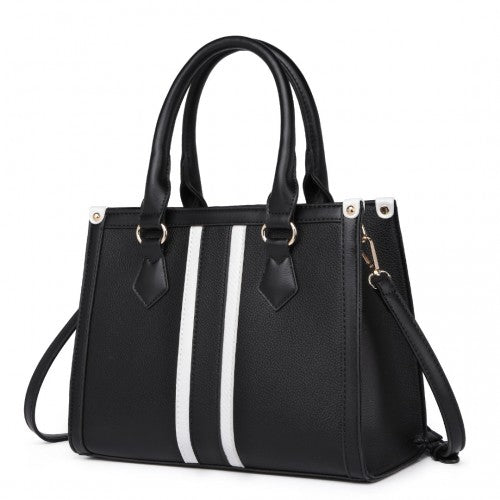 Easy Luggage LT2203 - Miss Lulu White Striped Commuter Elegant Cross body Tote Bag - Black