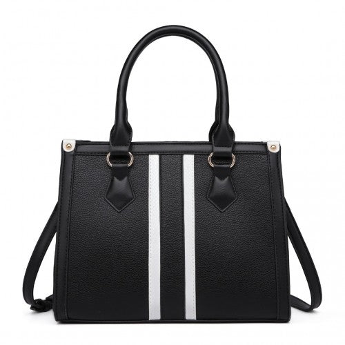 Easy Luggage LT2203 - Miss Lulu White Striped Commuter Elegant Cross body Tote Bag - Black