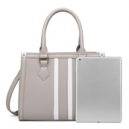 Easy Luggage LT2203 - Miss Lulu White Striped Commuter Elegant Cross body Tote Bag - Grey