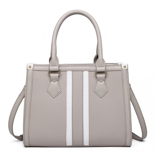 Easy Luggage LT2203 - Miss Lulu White Striped Commuter Elegant Cross body Tote Bag - Grey