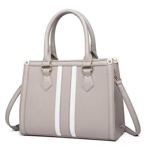 Easy Luggage LT2203 - Miss Lulu White Striped Commuter Elegant Cross body Tote Bag - Grey