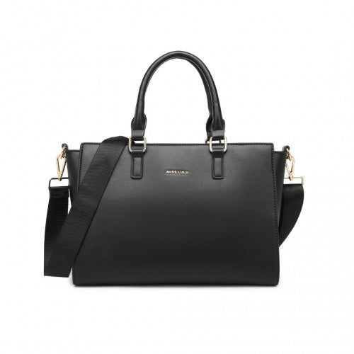 Easy Luggage LT2222 - Miss Lulu Leather Look Classic Handbag Tote Bag - Black