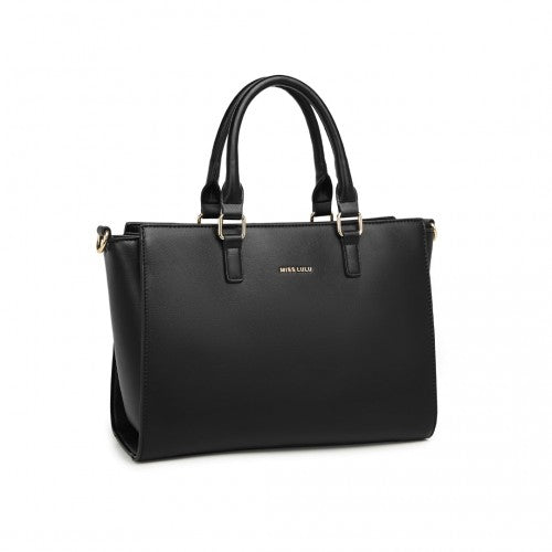 Easy Luggage LT2222 - Miss Lulu Leather Look Classic Handbag Tote Bag - Black