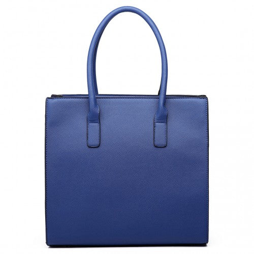 Easy Luggage LT6620 - Miss Lulu Multi Panel Leather Look Snake Skin Stripe Handbag Blue