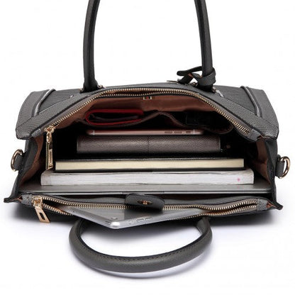 Easy Luggage LT6622 - Miss Lulu Raised Cord Tote Handbag Faux Leather Grey