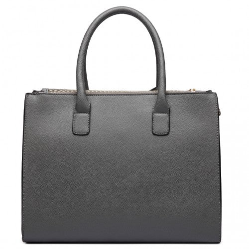 Easy Luggage LT6622 - Miss Lulu Raised Cord Tote Handbag Faux Leather Grey