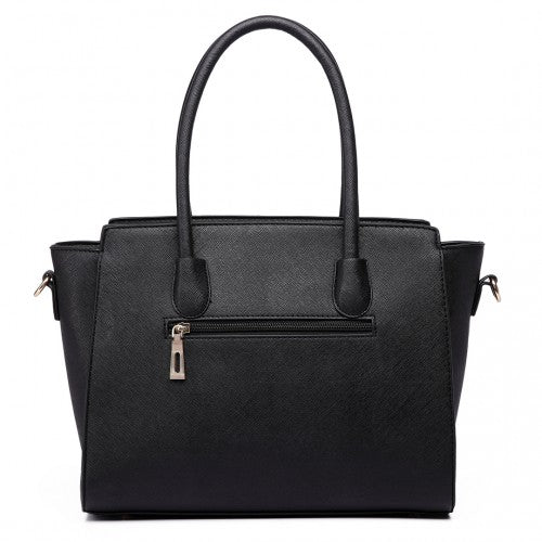 Easy Luggage LT6627 - Miss Lulu Faux Leather Large Winged Tote Bag Handbag Black