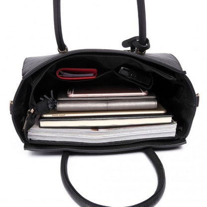 Easy Luggage LT6627 - Miss Lulu Faux Leather Large Winged Tote Bag Handbag Black