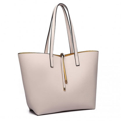 Easy Luggage LT6628 - Miss Lulu Women Reversible Contrast Shopper Tote Bag Beige