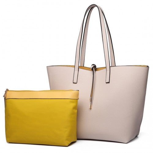 Easy Luggage LT6628 - Miss Lulu Women Reversible Contrast Shopper Tote Bag Beige