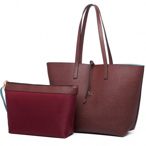 Easy Luggage LT6628 - Miss Lulu Women Reversible Contrast Shopper Tote Bag Coffee