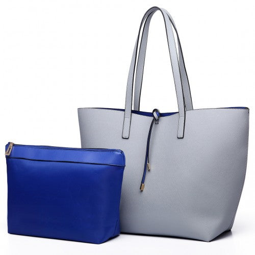 Easy Luggage LT6628 - Miss Lulu Women Reversible Contrast Shopper Tote Bag Grey