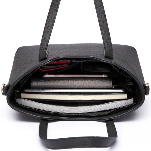 Easy Luggage LT6648 - Miss Lulu Three Piece Tote Shoulder Bag And Clutch - Black
