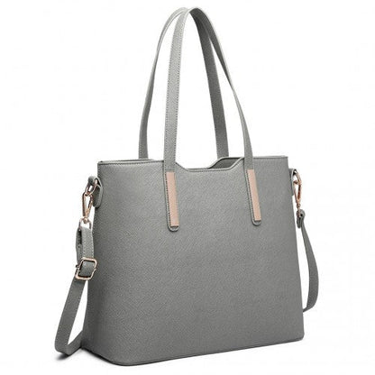 Easy Luggage LT6648 - Miss Lulu Three Piece Tote Shoulder Bag And Clutch - Dark Grey